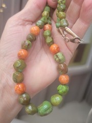20″L Green Turquoise Beads Red Sponge Coral Beads Sterling Closure Artisan Made