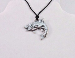 Trout Fish Pendant Lead free Safe Pewter 1.25″ Corded Made in USA Eco Smart