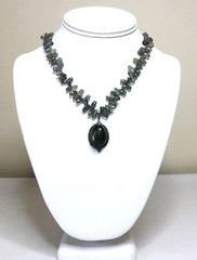 Nat. Faceted Labradorite Briolette, Sterl. Silver Handmade necklace, knotted,18″
