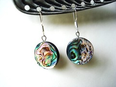 1 1/2″ Drop Dangle Abalone Round Coin Earrings different color every turn #3