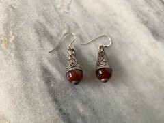 Carnelian in Tibetan Silver, with sterling silver plated hooks 1″ Earring 18