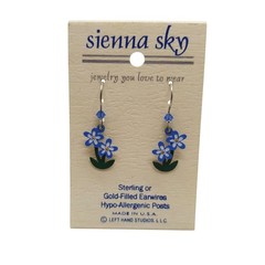 Sienna Sky Blue Floral Drop Earrings Sterling Silver Hypoallergenic Handmade USA