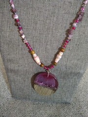 Handcrafted Bohemian Multicolor Glass Beaded Necklace, Round Purple Charm