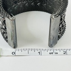 Gunmetal Cuff Bracelet With Rhinestones Metal Mesh Curb Link Chain Punk Preowned
