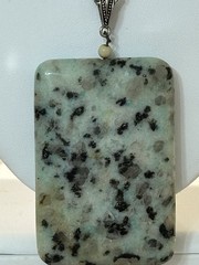 2-1/4” Sesame Jasper Gemstone Carved Rectangle Pendant on 20″ Flat Curb Chain