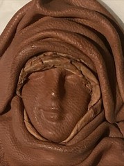 Handmade Brown Leather Sculpture Woman Female Head Face Pin Brooch Artistic Boho
