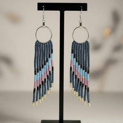Handmade Beaded Fringe Earrings Long Boho Hoop Dangle Drop Chandelier Jewelry