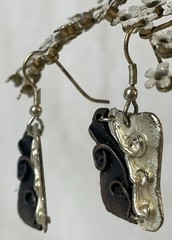 90s Artisan Abstract Jewelry Set Earrings Bracelet Swirl Bronze Silver Rustic