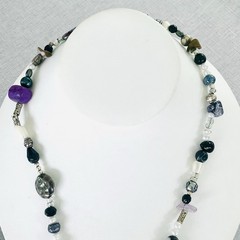 BOHO Beaded Lariat Necklace Hand-Crafted Art Glass Semi-Precious Stones Pearl
