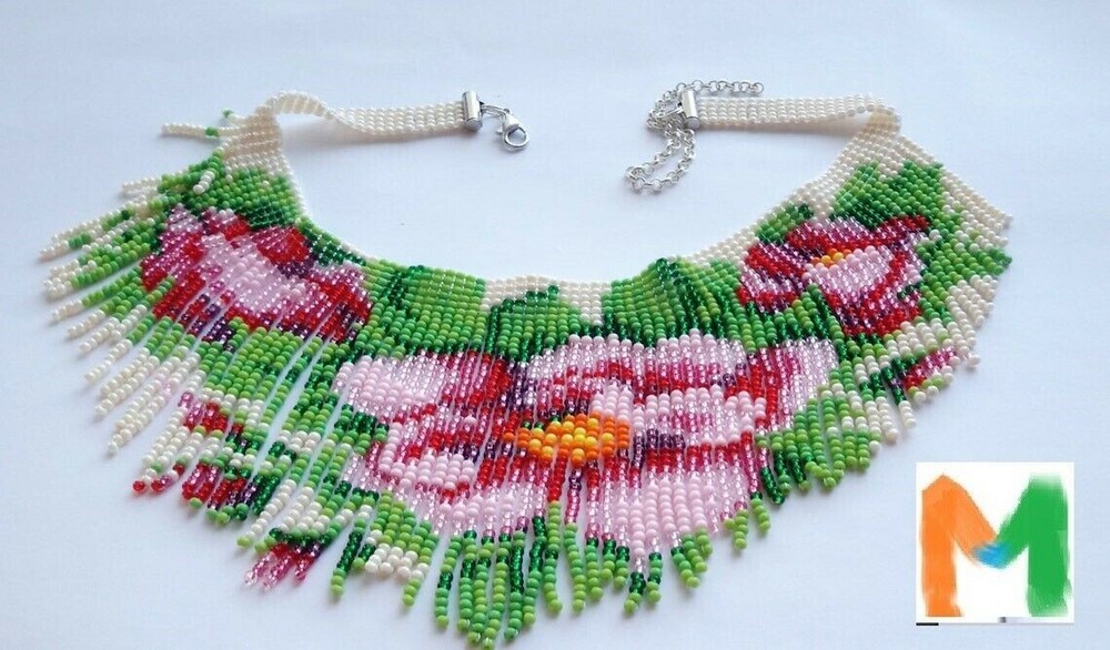 Boho Beaded Handmade Seed Bead American Ukrainian traditional Necklace Earrings
