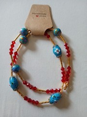 Beautiful Handmade Glass And Metal Beaded Necklace 23″ New