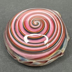 Handblown Art Glass Pendant Hollow Disc Colorful Pink Swirl Borosilicate Pendy