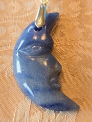 Blue Aventurine Carved Crescent Moon Pendant hung on 18″ Leather Cord