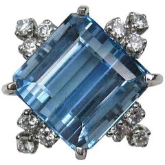 Square Shape Clear 7.30CT Aquamarine With Rose Cut Cubic Zirconia Handmade Ring