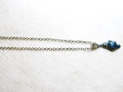 Swirling Blue and Gold Enameled Shell Pendant on 17.25 Inch Necklace Silver Tone