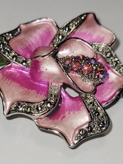 Handcrafted Pink Purple Flower Pendant Rhinestone Beaded Wire Wrap Fashion