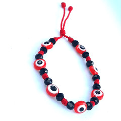 Protection Bracelets Red 7 Evil Eye with black crystal in red string