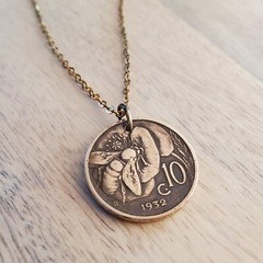 Vintage Italy Honeybee Coin Necklace, Beekeeper Gift, Antique 10 Centesimi Coin