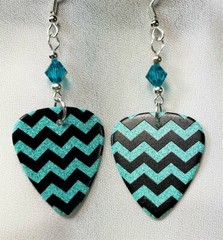 Turquoise and Black Chevron Guitar Pick Earrings with Swarovski Crystals