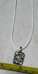 Blue And Gold Dichroic Glass Pendant With 21″ White String Necklace SKU 0145 D3