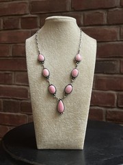 Pink Conch Lariat Necklace | Teardrop Station Drop | 925 Silver E586
