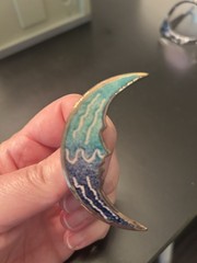 Crescent Moon Enameled Metal Brooch