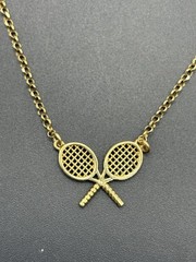 16″ + 2″ Dyadema Gold Sterling Silver Tennis Racket Pendant Necklace 4 Grams B11