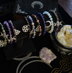 Handmade Goldstone Pentagram Bracelet Witchy Protection Amulet Pagan Jewelry