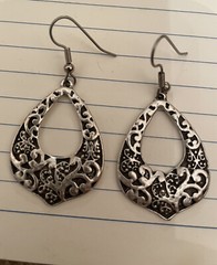 Retro Antique Silver Cleopatra Floral Filigree French Wire Dangling Earrings