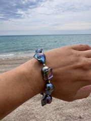 Black Baroque Pearl Bracelet, Handknotted 925 Sterling Silver Gold Plated