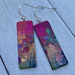 Min Favorit Watercolor Floral & White Enamel Silver Pl Artisan Earrings