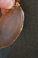 Agate Slice Necklace Natural Brown With Copper & Silver Pendant Leather Cord