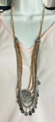 Costume Fashion Jewelry Necklace 18.5 in long twine & silver tone metal western