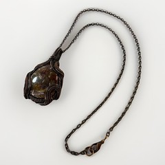 Jasper Necklace Hand Wrapped in Copper 18″ Copper Chain