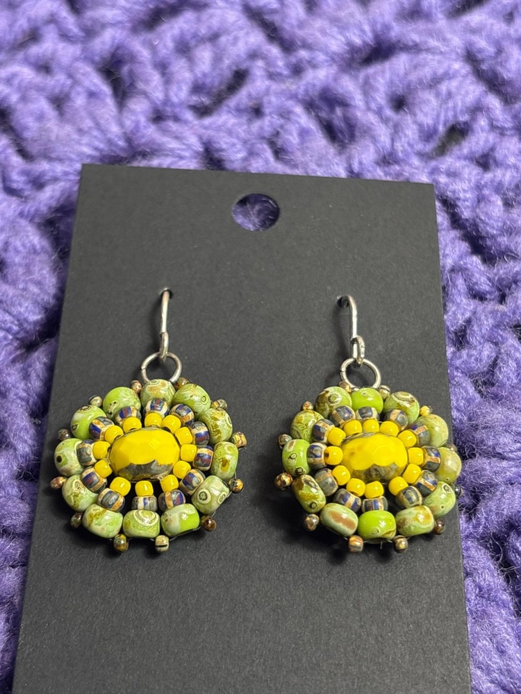 Artisan Multicolor Glass Seed Bead Dangle Earrings 1 inch
