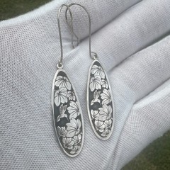 Handmade Sterling Silver Humming Bird and Flower Earrings Made in the USA