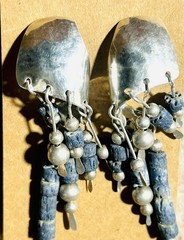 Vntg Artisan Sterling Unpolished Blue Fossilized Coral Dangle Earrings 13.29g