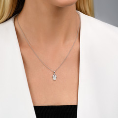 Hamsa Hand Pendant with Ruby and Diamond Encrusted 18k White Gold Jewish Jewelry