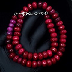Faceted Single Strand 475 Cts Enhanced Red Ruby Beaded Necklace VK 26 E606