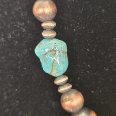 Southwestern Copper Pearl and Saucer Necklace w/ Genuine Turquoise – 16″