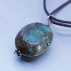 16+2”, 925 Sterling Silver double strands Leather Necklace w/ turquoise nugget