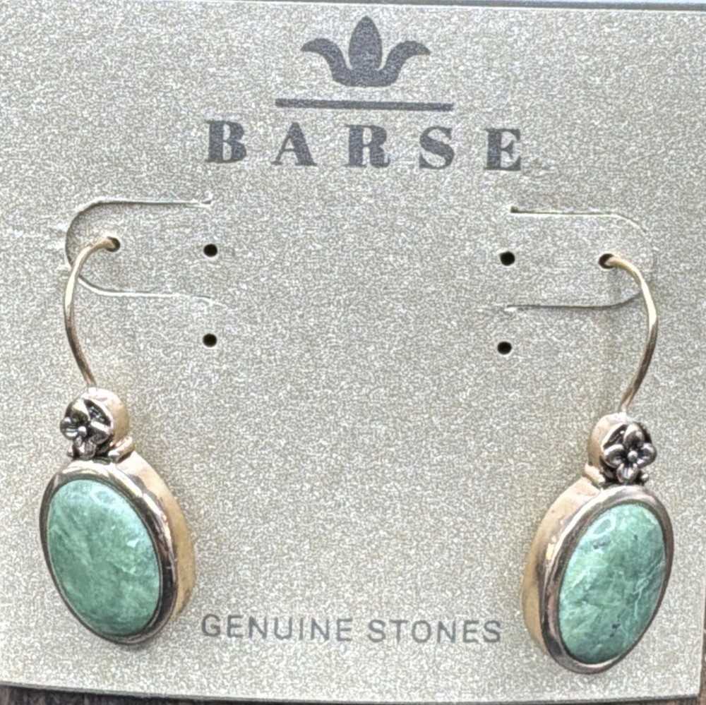 Barse Garden Gate Oval Earrings-Green Jasper- Bronze- NWT