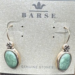 Barse Garden Gate Oval Earrings-Green Jasper- Bronze- NWT