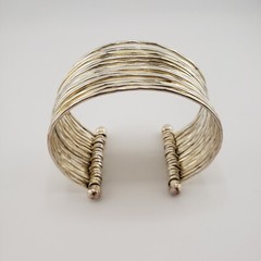 Wide Boho Cuff Bracelet Stacked Multi Tone Hammered Wavey Metal Western Tribal