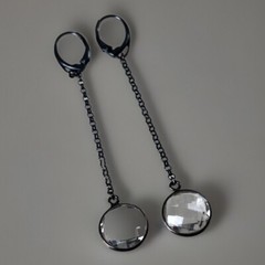 Artisan Clear Faceted Crystal Sterling Silver Blackened Drop Earrings 2 3/4”