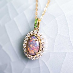 Halo Diamond Tsavorite Australian Black Opal Necklace 18k Yellow Gold