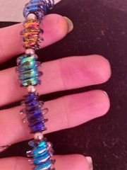 RARE: 1970 HANDMADE DICHROIC GLASS Disk Necklace-Heavy Solid Sterling Hardware