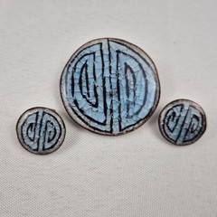 VTG Alice Lund Denmark Blue Enamel Modernist Brooch Earrings Set Nordic MCM