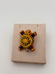 Vintage Beaded Starburst Brooch Pin Yellow Black Orange Felt Boho Artisan