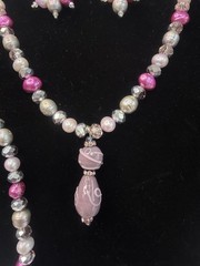 Lavender Freshwater Pearls, Crystals & Art, Glass, Necklace, Bracelet & Earrings